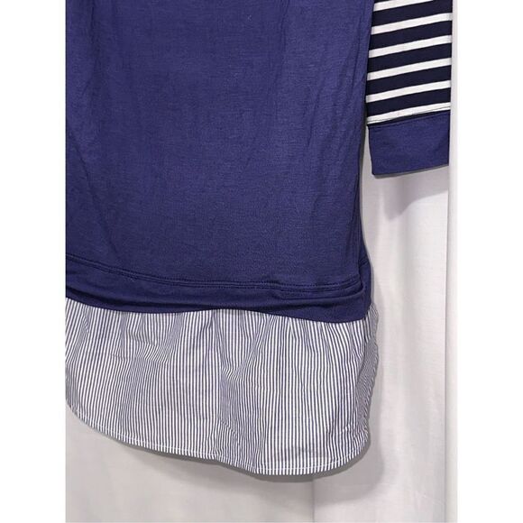 Anthropologie Little Yellow Button Blue Striped Shirt Top High Low Hem Size Larg - Picture 2 of 6